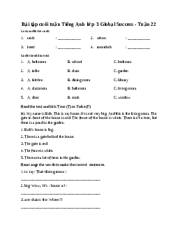 Bài tập cuối tuần Tiếng Anh lớp 3 Global Success - Tuần 22