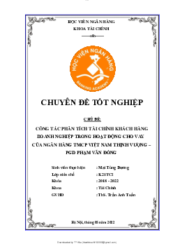 Phân Tích Tài Chính Khách Hàng Doanh Nghiệp Trong Hoạt Động Cho Vay Của Ngân Hàng TMCP Việt Nam Thịnh Vượng | HVNH