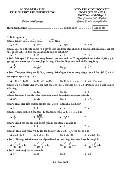 Đề cuối học kỳ 2 Toán 10 năm 2022 – 2023 trường THPT Phan Đình Phùng – Hà Tĩnh