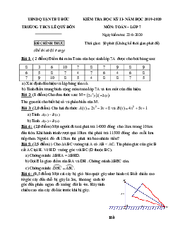 Đề thi HK2 Toán 7 năm 2019 – 2020 trường THCS Lê Quý Đôn – TP HCM