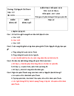 Đề thi học kì 2 môn Lịch sử - Địa lý lớp 4 trường Tiểu học Nguyễn Tất Thành năm 2017 - 2018