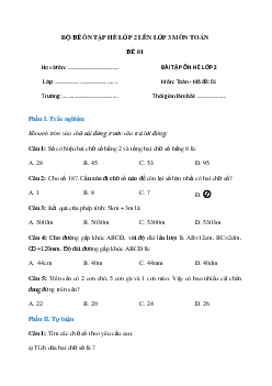 Bài tập ôn hè lớp 2 lên lớp 3 môn Toán (Chương trình mới) - Đề 1