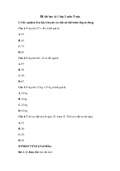 Trọn bộ Đề thi học kì 1 Toán lớp 2 năm 2023 - 2024 (Đề 3) | Cánh diều