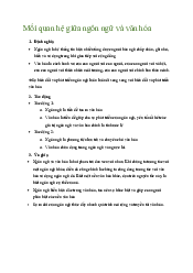 Mối quan hệ giữa ngôn ngữ và văn hóa môn Dẫn luận ngôn ngữ | Đại Học Hà Nội