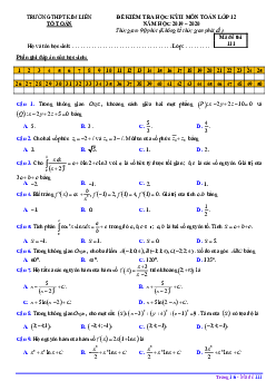 Đề thi học kỳ 2 Toán 12 năm học 2019 – 2020 trường THPT Kim Liên – Hà Nội