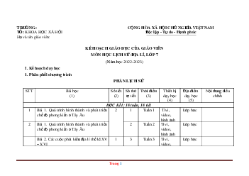 Kế hoạch giáo dục Lịch Sử Địa Lí Lớp 7 cánh diều
