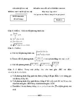 Đề kiểm tra giữa HK2 Toán 10 năm 2020 – 2021 trường THPT Thị xã Quảng Trị