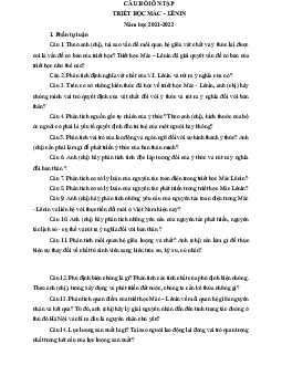 Câu hỏi tự luận ôn tập học phần Triết học Mac-Lênin