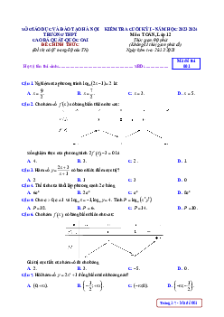 Đề cuối kỳ 1 Toán 12 năm 2023 – 2024 trường THPT Cao Bá Quát – Hà Nội