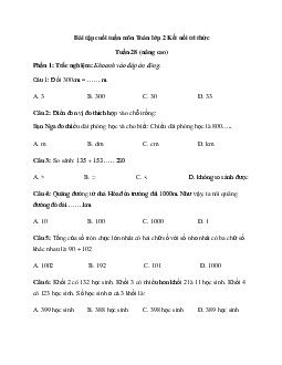 Đề kiểm tra cuối tuần Toán lớp 2 Kết nối tri thức - Tuần 28 (nâng cao)