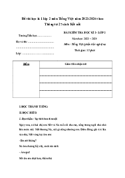 Đề thi học kì 1 lớp 2 năm 2023 - 2024 theo Thông tư 27 | Tiếng việt 2 Kết Nối Tri Thức đề 4