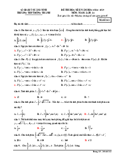 Đề thi HK2 Toán 12 năm học 2016 – 2017 trường THPT Đông Thành – Quảng Ninh
