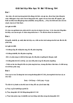 Hóa học 10 Bài 16: Các yếu tố ảnh hưởng đến tốc độ phản ứng hóa học sách Chân Trời Sáng Tạo