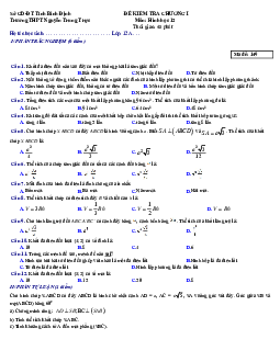 Đề kiểm tra Hình học 12 chương 1 (Khối đa diện) trường THPT Nguyễn Trung Trực – Bình Định