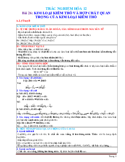 Bài tập trắc nghiệm kim loại kiềm thổ và hợp chất quan trọng của kim loại kiềm (có lời giải)