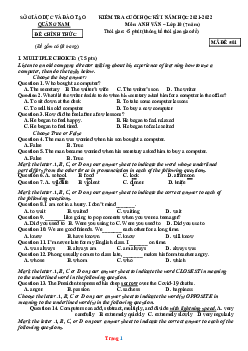 Đề thi học kì 1 Tiếng Anh 10 Sở GD-ĐT Quảng Nam 2021-2022 (có đáp án)