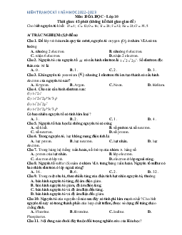 Đề thi học kì 1 môn Hóa học 10 năm 2023 - 2024 sách Chân trời sáng tạo đề 2