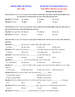 Đề thi thử tốt nghiệp tiếng anh 2022 chuyên đại học vinh có lời giải chi tiết - lần 1