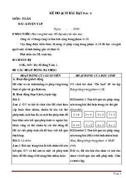 Giáo án Toán lớp 1 sách Cánh Diều tuần 10