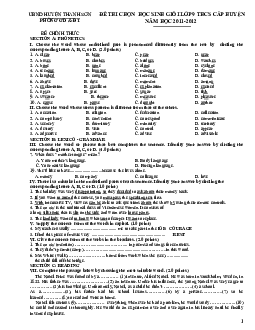 Đề thi chọn học sinh giỏi lớp 9 THCS cấp huyện Thanh Sơn năm học 2011-2012 (có đáp án )