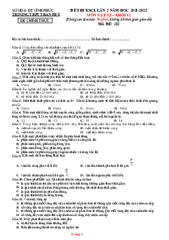 Đề thi KSCL Lý 12 năm 2022 trường THPT Trần Phú lần 2 có đáp án