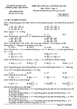 Đề giữa học kỳ 2 Toán 11 năm 2022 – 2023 trường THPT Núi Thành – Quảng Nam