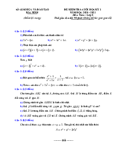 Đề thi cuối học kỳ 1 Toán 8 năm 2020 – 2021 sở GD&ĐT Bắc Ninh