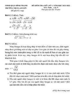Đề thi giữa kỳ 1 Toán 9 năm 2021 – 2022 trường THCS Lam Sơn – TP HCM