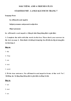 Language focus Starter Unit tiếng Anh 6 Friends Plus trang 7 - Chân trời sáng tạo
