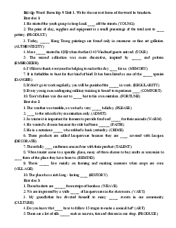 Bài tập Word Form lớp 9 theo Unit (có đáp án)