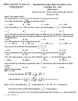 Đề thi thử Toán vào lớp 10 lần 1 năm 2024 – 2025 phòng GD&ĐT Hải Hậu – Nam Định