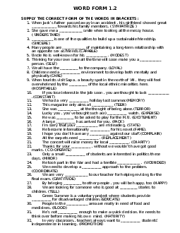 WORD FORM 1.2  - HSG Tiếng Anh 9 THCS