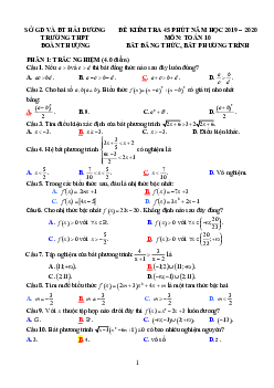 Đề kiểm tra Đại số 10 chương 4 năm 2019 – 2020 trường Đoàn Thượng – Hải Dương