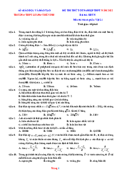 Đề thi thử TN môn Lý năm 2022 THPT Lương Thế Vinh-Hà Nội (có đáp án)