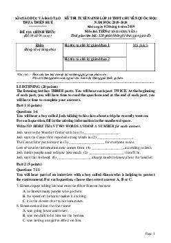 Đề thi Tuyển sinh lớp 10 THPT Chuyên Quốc học tỉnh Thừa Thiên Huế năm học 2019-2020 môn Tiếng Anh (chuyên) (có đáp án)