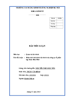 Tiểu luận: " Phân tích tình hình tài chính của công ty cổ phần  tập đoàn Hoà Phát"