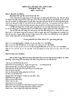 Đề ôn tập giữa học kỳ 1 Ngữ Văn 12 năm học (có đáp án) - Đề 2