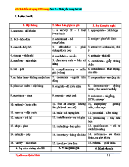 44 chủ đề từ vựng học phần Tiếng anh cơ bản