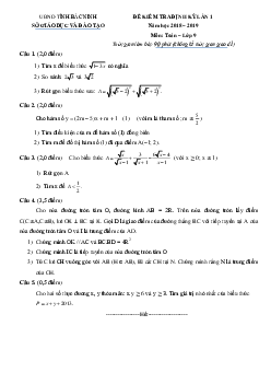 Bộ đề ôn tập thi học kỳ 1 Toán 9 năm học 2018 – 2019 sở GD và ĐT Bắc Ninh