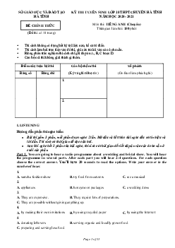 Đề thi Tuyển sinh lớp 10 THPT tỉnh Hà Tĩnh năm học 2020-2021 môn Tiếng Anh (chuyên)