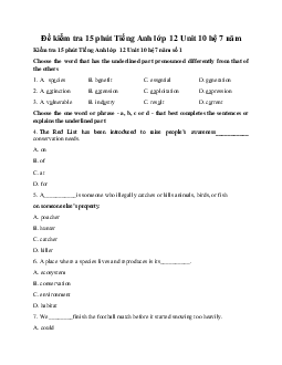 Đề kiểm tra 15 phút Tiếng Anh lớp 12 Unit 10 Endangered Species
