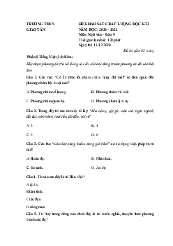 Đề thi học kì 1 lớp 9 môn Văn Trường THCS Giao Tân năm 2020 - 2021