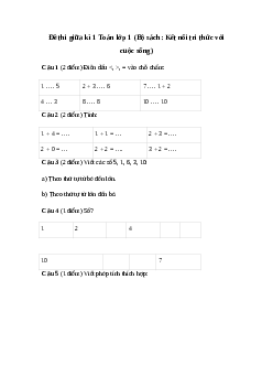 Đề thi giữa kì học kì 1 môn Toán lớp 1 | Đề 1 | Kết nối tri thức