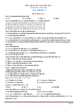 Đề cương ôn tập giữa học kỳ II năm học 2020-2021 môn sinh học 12