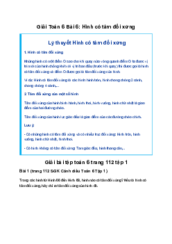 Giải Toán 6 Bài 6: Hình có tâm đối xứng | Cánh diều