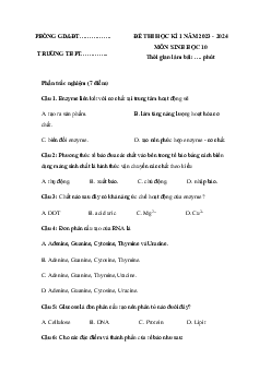 Giải Đề thi học kì 1 môn Sinh học 10 năm 2023 - 2024 sách Kết nối tri thức với cuộc sống Đề 4