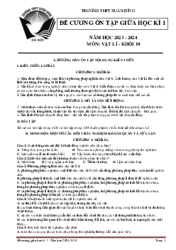 Đề cương ôn tập giữa học kì 1 môn Vật lí 10 sách Chân trời sáng tạo