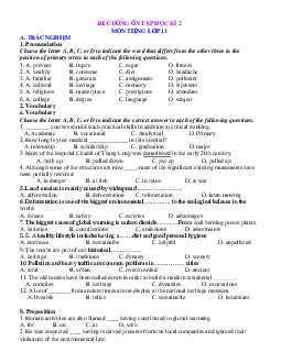 Bài tập ôn tập Tiếng Anh 11 học kỳ 2 năm 2022