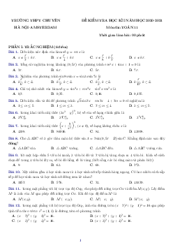Đề thi học kì 1 Toán 11 năm 2020 – 2021 trường THPT chuyên Hà Nội – Amsterdam