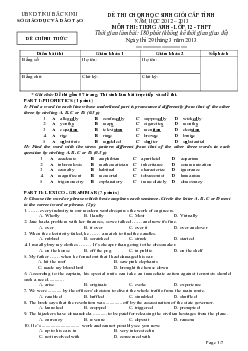 Đề thi chọn học sinh giỏi cấp tỉnh năm học 2012 – 2013 tỉnh Bắc Ninh môn thi Tiếng Anh - Lớp 12